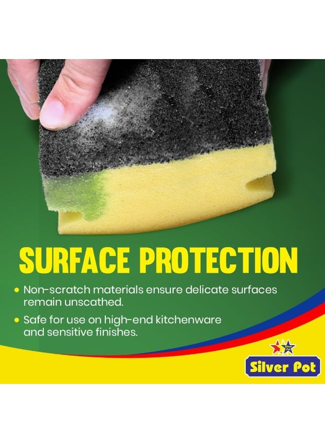 Silver Pot 9pcs Kitchen Sponge & Scourer – 3 x 3 Promo Pack, 13cm Dual-Purpose Cleaning Sponges for Pots, Pans, Kitchen Utensils, and Delicate Surfaces - Image 5